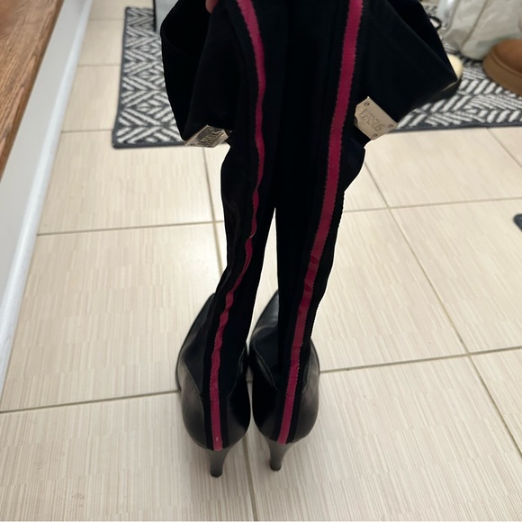 Black and Pink Knee-High Women's Boots - Picture 5 of 7